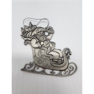 Vintage 1995 AVON Pewter Collectible Xmas Ornament Santa ST. NICHOLAS in SLEIGH